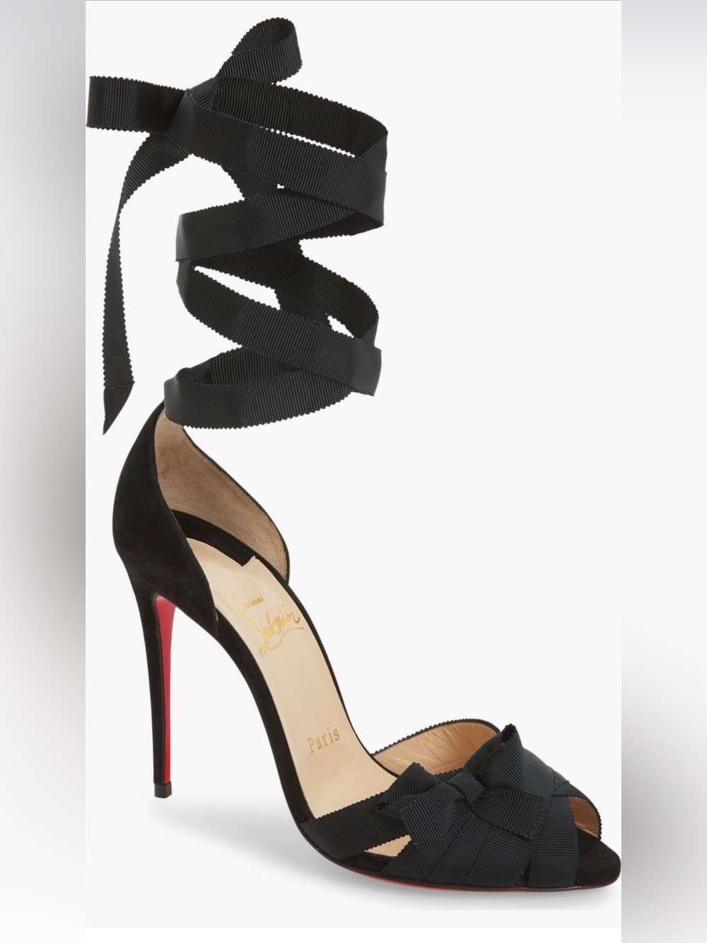 Christian Louboutin Black Suede Ankle-Tie Bow Stiletto Heels